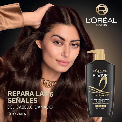 Miniatura 3 de L'Oreal Paris Elvive Total Repair 5 Champú Reparador para Cabello Dañado Champú con Proteína y Ceramida para Cabello Fuerte Sedoso Brillante