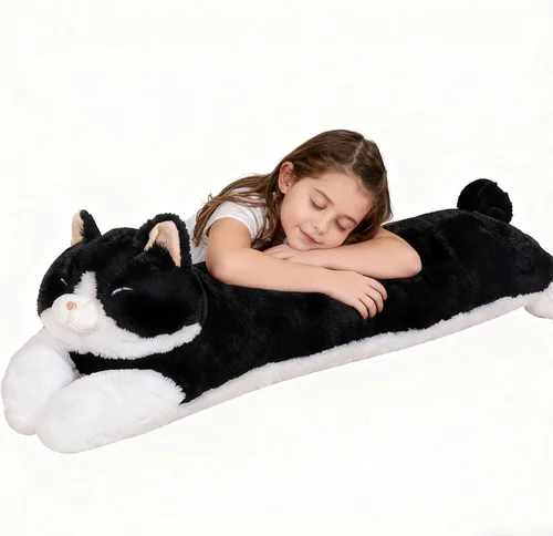 Juguete de peluche grande de 32 pulgadas, almohada grande de peluche de gato largo y grande, regalo de peluche de gatito blanco y negro para niños y
