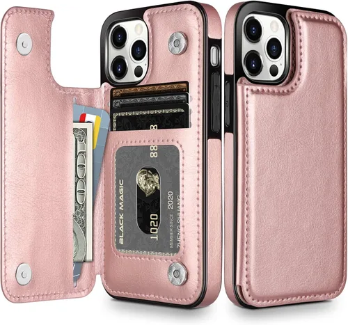 Miniatura 13 de HianDier Funda tipo cartera compatible con iPhone 12 Pro MAX 5G de 6.7 pulgadas, delgada funda protectora con ranura para tarjeta de crédito, funda