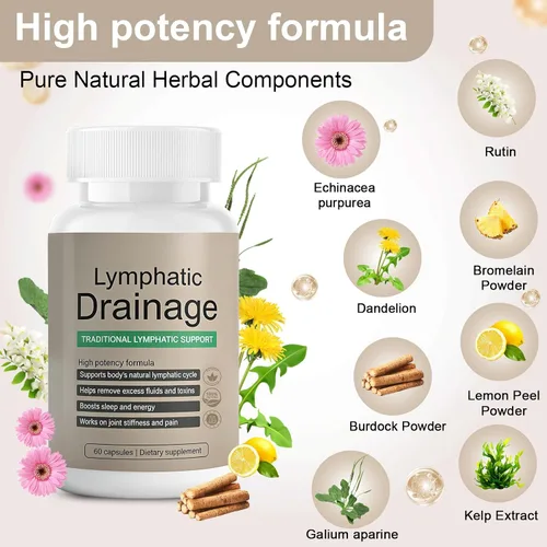 Miniatura 7 de Cápsulas de drenaje linfático: suplemento de drenaje linfático para la salud inmune y el equilibrio de líquidos, con equinácea, diente de león