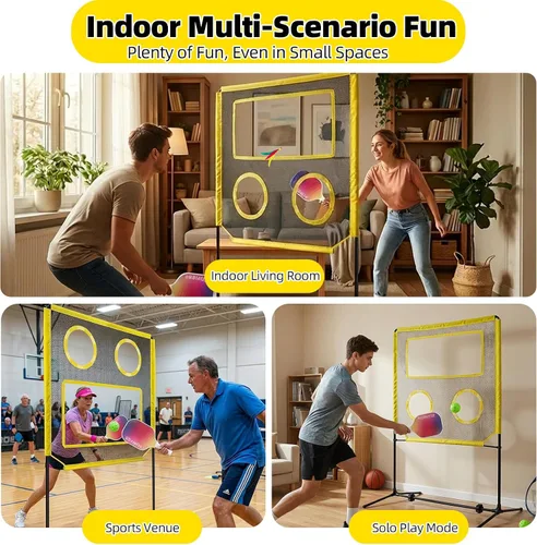 Miniatura 6 de Juego de Paletas para Interiores con Red, Set de Pickleball Portátil con Red para Diversión Familiar o Individual, Todo en Uno Deportes al Aire