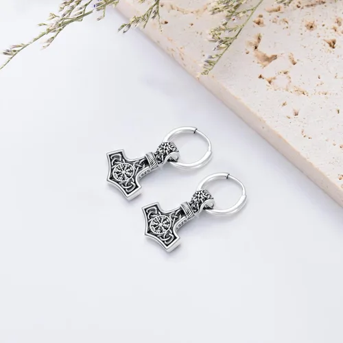 Miniatura 3 de Aretes vikingos para hombre, plata de ley, aretes colgantes vikingosgóticos, joyería vikinga, regalo para mujeres y hombres