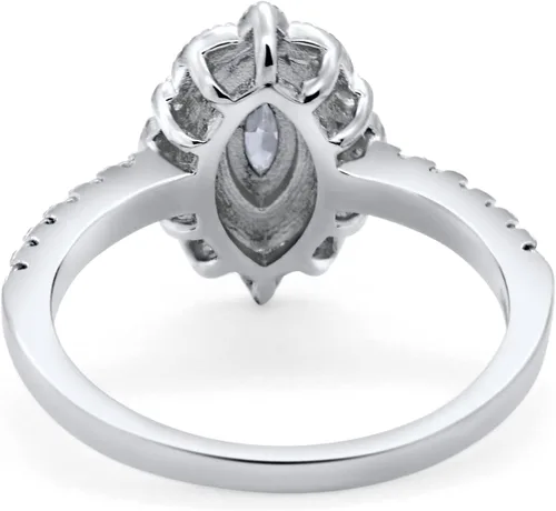 Miniatura 3 de Blue Apple Co. Anillo de compromiso de boda marquesa de estilo vintage Art Deco de plata de ley 925 con circonita cúbica de imitación redonda