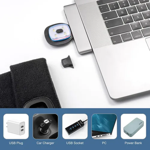 Miniatura 25 de Tutuko Gorro unisex con luz, gorro LED recargable por USB, sombrero LED con linterna, regalos para hombres, mujeres, papá