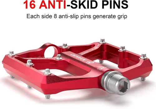Miniatura 3 de Pedales de bicicleta de carretera/montaña - Pedales de bicicleta de 3 rodamientos - Pedales planos mecanizados CNC de 9/16 pulgadas con clavos Rojo