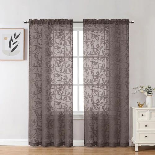 Miniatura 2 de OVZME Anji - 2 paneles de cortinas traslúcidas de gasa marrón de 72 pulgadas de largo para dormitorio, doble bolsillo para barra, tela ligera
