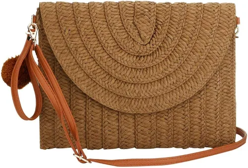 MilkyWay Bolso de mano tejido bolso de mano de paja para verano playa fiesta bolso de paja tejido sobre