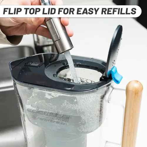 Miniatura 6 de Epic Nano Jarras de filtro de agua para agua potable 10 tazas Filtro de agua de 150 galones Filtro de agua por gravedad (negro y bambú)