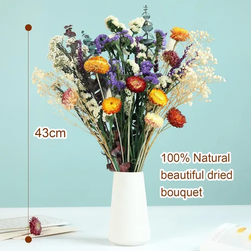 Miniatura 3 de Ramo de flores secas naturales, arreglos florales DIY de 17" con eucalipto, flor de paja y lavanda, decoraciones rústicas bohemias para centros