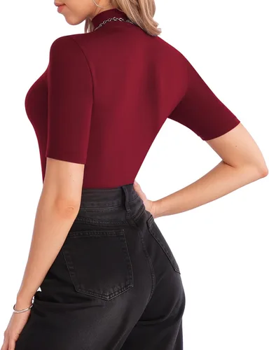 Miniatura 3 de MANGOPOP Camiseta ajustada de manga larga con cuello alto falso para mujer, manga 34