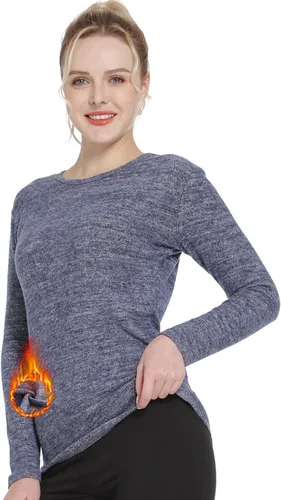Miniatura 34 de MANCYFIT Tops térmicos para mujer, camisa con forro polar, manga larga, capa base, cuello en V