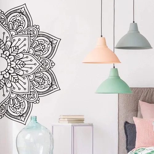 Pegatinas de pared de vinilo de media mandala, papel tapiz para decoración de habitaciones de niños, calcomanías de vinilo