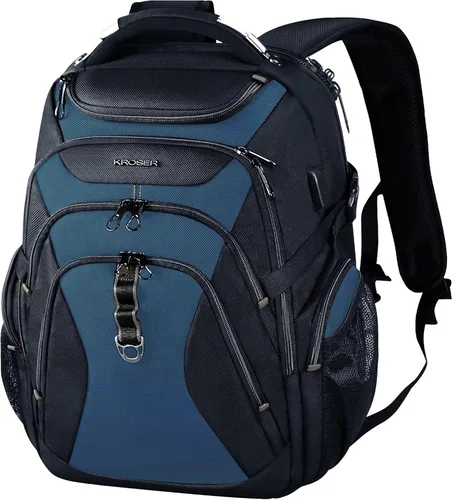 Miniatura 8 de KROSER Mochila de viaje para laptop de 18.4 pulgadas XXXL mochila para juegos con carcasa rígida Saferoom bolsillos RFID repelente al agua, mochila