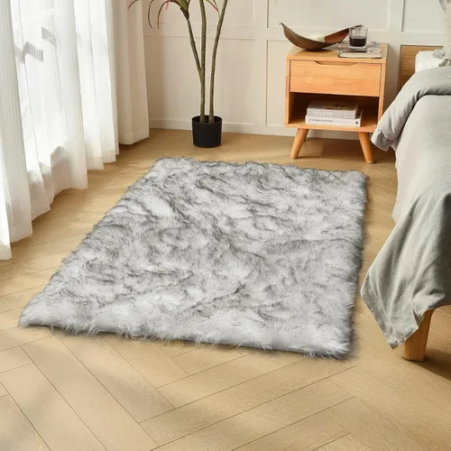 Miniatura 23 de duduta - Alfombra de pelo de oveja sintética verde esmeralda de 2 x 3 pies, alfombra esponjosa lavable para cabecera de cama pequeña, dormitorio