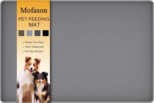 Mofason Tapete impermeable para alimentos para mascotas, 24 x 16 pulgadas, grande, 0.5 pulgadas, borde elevado, mantel individual de silicona para
