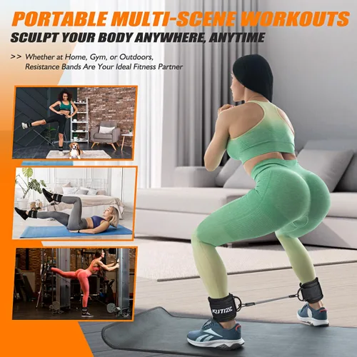 Miniatura 7 de KUTIZE - Bandas de resistencia de tobillo con puños para mujeres y hombres - Equipo de entrenamiento ajustable de 3 niveles para piernas y glúteos