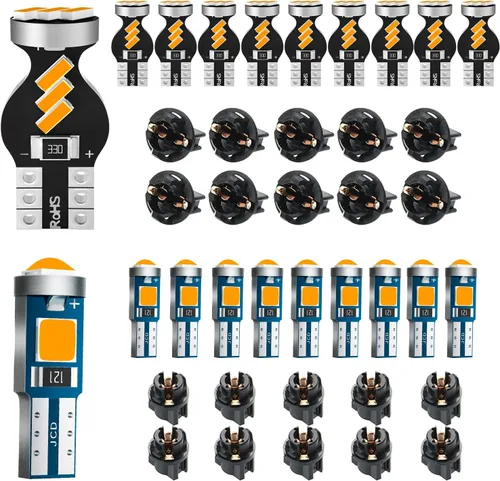 Antline Bombilla LED T5 37 74 73 2723 2721 194 T10 168 2825 W5W amarillo ámbar, superbrillante PC74 PC37 PC168 PC194 Reemplazo LED para cúpula
