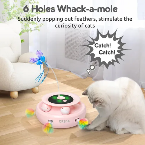 Miniatura 3 de ORSDA Juguete para gatos, juguete interactivo electrónico automático 3 en 1 con plumas de emboscada en movimiento, mariposa revoloteante, bolas