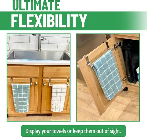 Miniatura 6 de Evelots Gancho para toallas, barra sobre la puerta del gabinete, cocina, baño, paquete de 2 unidades, soporte para toallas de cocina, puerta