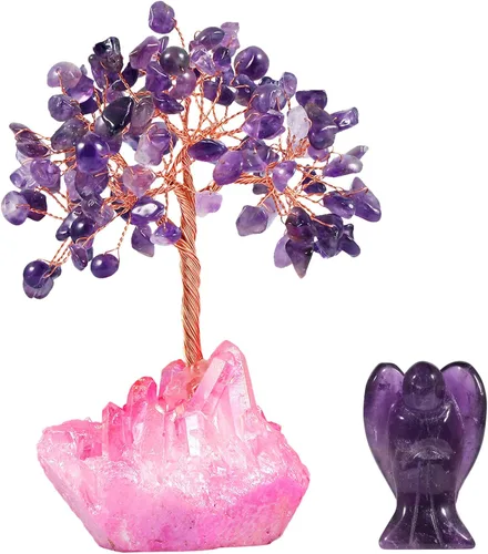 Miniatura 10 de mookaitedecor Figura decorativa de árbol de dinero de cristal de amatista y figura de ángel guardián para riqueza y suerte