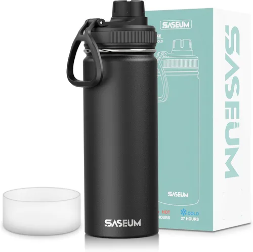 Miniatura 19 de SASEUM Botella de agua de acero inoxidable de 12 onzas, botella aislada sin BPA con tapa de boquilla a prueba de fugas, botella de metal de boca