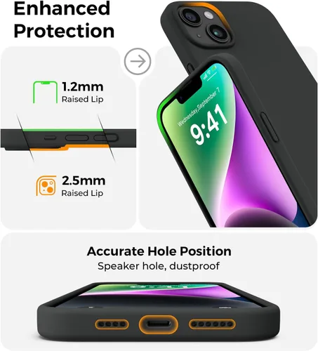Miniatura 7 de AOTESIER Funda compatible con iPhone 14 Plus, cuerpo completo silicona de grado alimenticio resistente al desgaste, protección anticaídas con forro