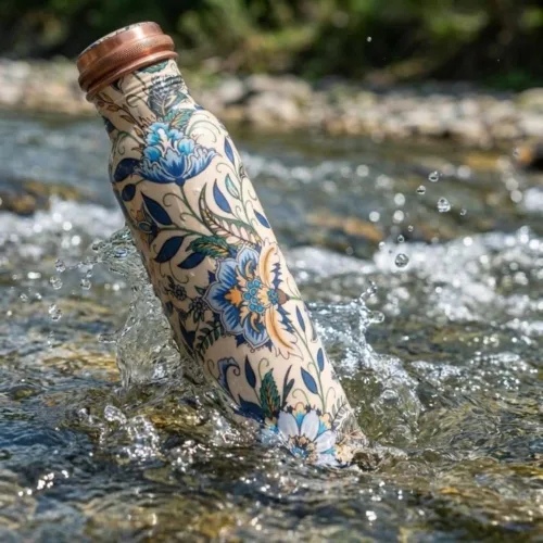 Miniatura 2 de Botella de agua de cobre de 34 onzas, botella de agua grande de cobre para beber, recipiente multicolor ayurvédico 100% puro para botella de tapa a