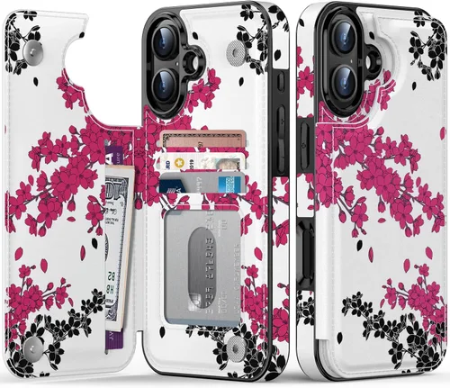 Miniatura 50 de FUNMIKO Funda tipo cartera para iPhone 13 con tarjetero, bloqueo RFID, protección de grado militar y obras de arte impresas con rayos UV, cierre