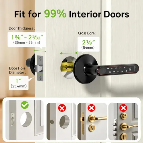 Miniatura 6 de Ghome Smart Konb de puerta de huellas dactilares con cerradura, liberación rápida 0.2S, cerradura de puerta de entrada sin llave 4 en 1 con asa
