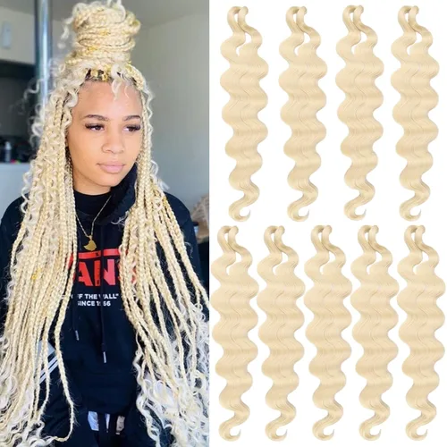 Miniatura 9 de Unionbeauty - Cabello trenzado ondulado de 18 pulgadas, paquete de 3 unidades, cabello trenzado preemplumado, trenzas bohemias negras para trenzas
