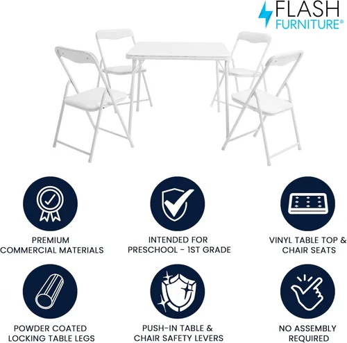 Miniatura 3 de Flash Furniture Mindy Kids - Juego de mesa y sillas cuadradas plegables de 5 piezas para guardería y aulas, juego de mesa y sillas de actividades