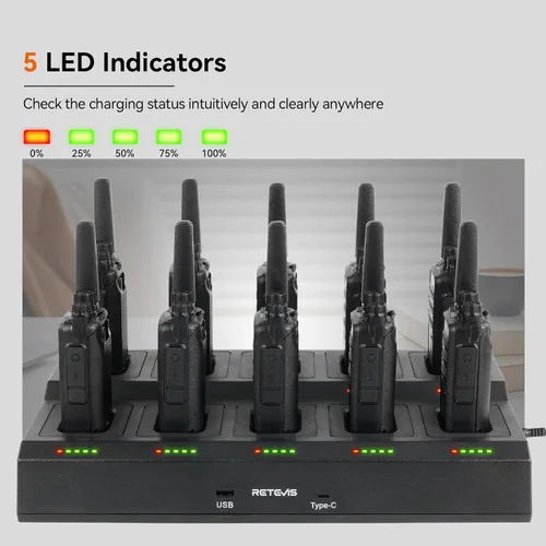 Miniatura 5 de Retevis RT68 Radio de 2 vías, Walkie Talkies de largo alcance para adultos (Paquete de 10) con cargador de 10 vías, carga más fácil y segura