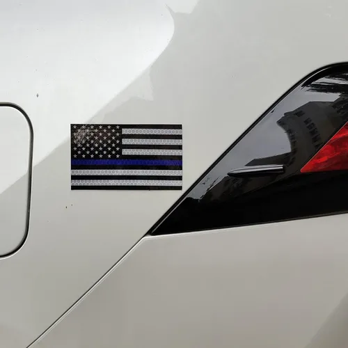Miniatura 5 de 2 imanes reflectantes de línea azul para automóvil, 5 x 3 pulgadas, imán de bandera estadounidense para camiones, policías policiales, vidas