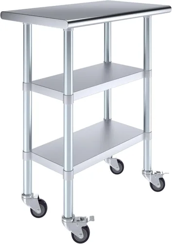 Miniatura 26 de AmGood Mesa de trabajo de acero inoxidable con 2 estantes y ruedas Mesa de trabajo de metal con ruedas