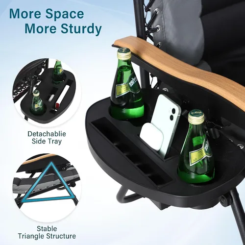 Miniatura 7 de MFSTUDIO Sillas Zero Gravity, silla reclinable de gran tamaño para patio, silla plegable acolchada con bandeja portavasos, soporta 400 libras