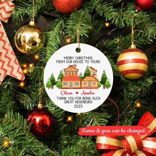 Miniatura 2 de Adorno de Navidad con texto en inglés «Thank You for Being Great Neighbor», adorno de Navidad personalizado para el mejor amigo, regalo de amistad