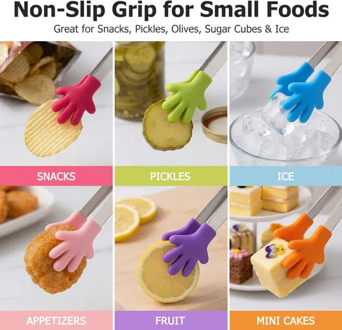 Miniatura 3 de Shindel Pinzas pequeñas, pinzas de metal de 5 pulgadas para servir alimentos, bonita herramienta de cocina para dulces, aperitivos, papas fritas
