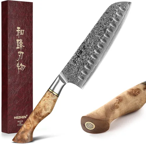 Miniatura 13 de HEZHEN Cuchillo utilitario de 5 pulgadas con filo de navaja - Acero de Damasco con patrón de rosa multifuncional VG10 cuchillo profesional