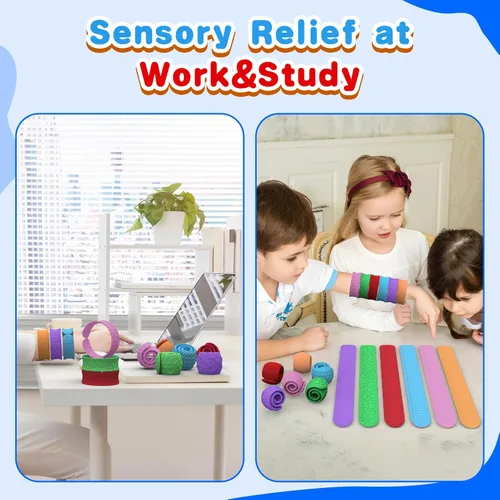 Miniatura 4 de Juguetes sensoriales para ansiedad, pulseras de palmada: 12 piezas de juguetes sensoriales de silicona texturizada para autismo, juguetes