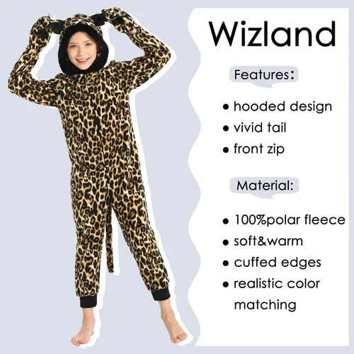 Miniatura 34 de Wizland Disfraz de animal para niños, leopardo, vaca, mono, reno, gato negro, dálmata, muñeco de nieve, mono de Papá Noel