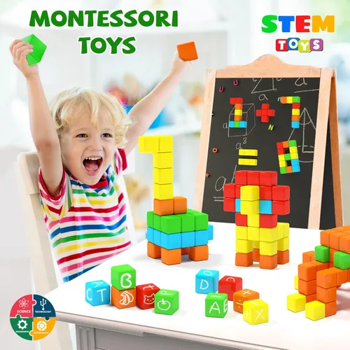 Miniatura 6 de Hiwawind 40 bloques magnéticos, regalos ideales para niños de 3, 4, 5, 6 años, juguetes de aprendizaje STEM para niños y niñas de 3 a 5 años