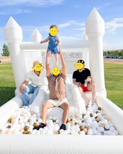 Miniatura 3 de iLink-outer White Bounce House para niños, 13 x 8 x 8 pies, casa hinchable blanca Oxford con tobogán y hoyo de bolas, perfecta para fiestas