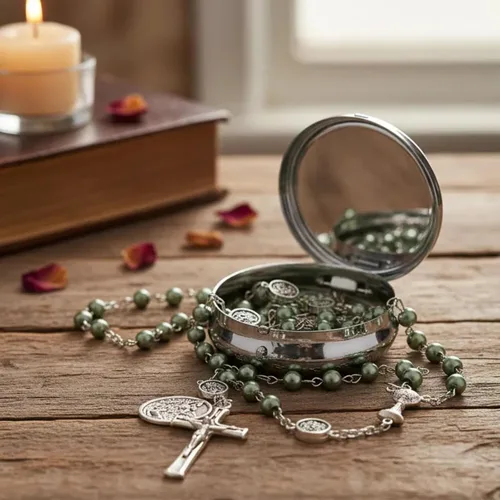 Miniatura 5 de Nazareth Store Collar de rosario de perlas de 0.315 in con medalla de San Miguel y centro de mesa de cáliz Rosarios de la Santa Comunión