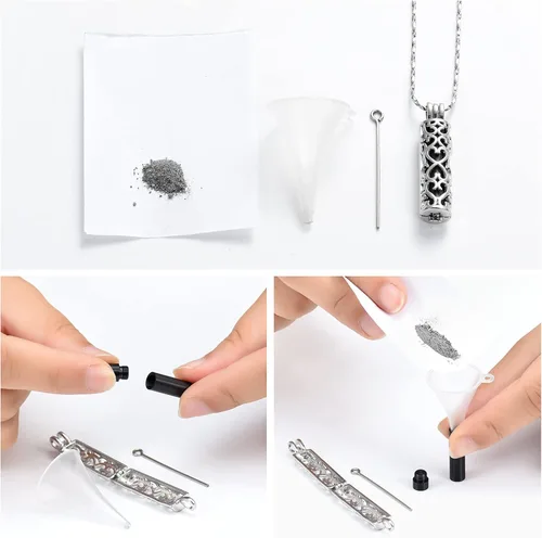 Miniatura 31 de Imrsanl Collar con colgante de urna de cremación con vial de cilindro hueco, urna de recuerdo, joyería de cremación, medallones conmemorativos