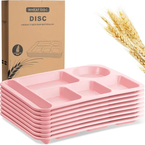 Miniatura 13 de Pinkunn 8 platos divididos irrompibles grandes de 14 pulgadas para niños y adultos, bandeja de paja de trigo apta para lavavajillas, microondas