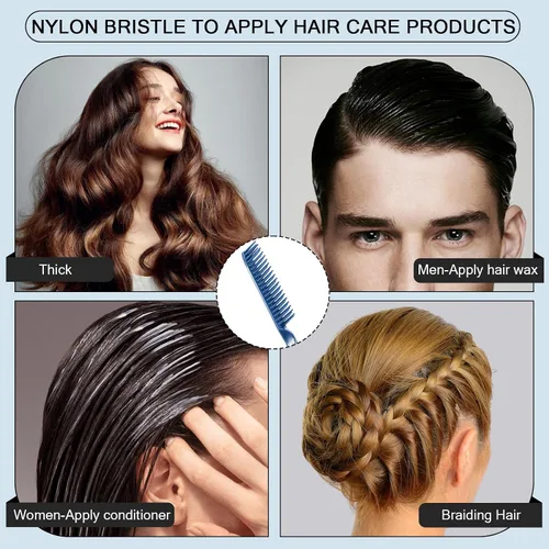 Miniatura 4 de SIMPOR Peine de pelo de 3 filas para desenredar natural, cepillo de peinado de pelo, cerdas de nailon, peine de cola de rata, para mujeres y Azul