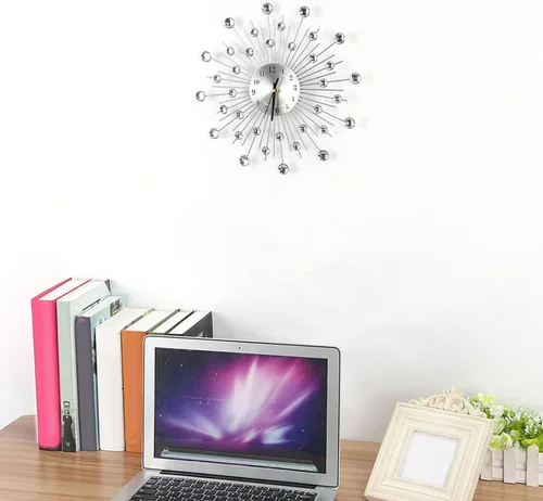 Miniatura 4 de Reloj de pared, modernos relojes de pared de cristal con árabe sin tictac silencioso, digital, reloj de pared de metal con tachuelas para sala