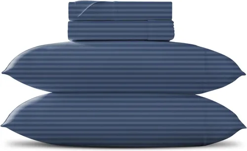 Miniatura 19 de TEXAS LINEN CO. Juego de sábanas de algodón egipcio Split King - 600 número de hilos, 5 piezas, sábanas blancas para cama ajustable, fibra 19: Raya