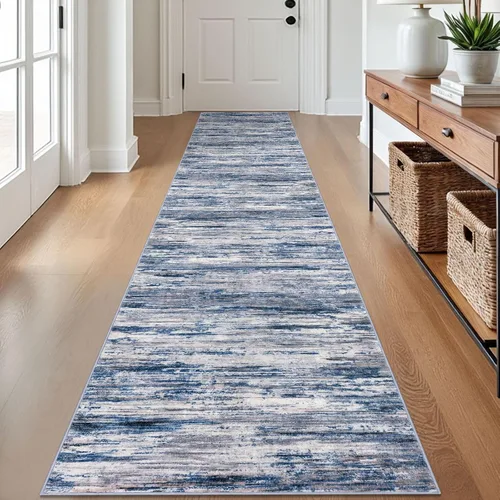 Miniatura 14 de SIILOOM 2 x 3 Alfombra moderna y abstracta para entrada, alfombra neutra azul marino gris multicolor súper suave de área pequeña, alfombras lavables