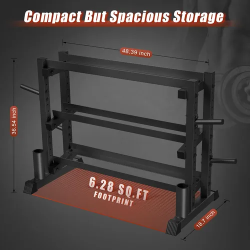 Miniatura 6 de Estante para mancuernas de 3 niveles, capacidad de 1200 libras, soporte de peso ajustable para gimnasio en casa, soporte de peso resistente